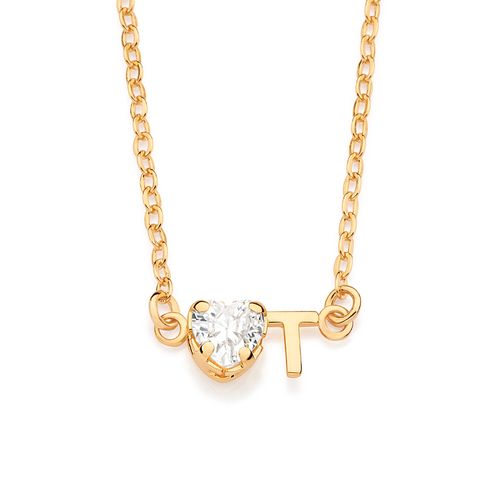 GARGANTILHA COM PINGENTE LETRA BANHADA A OURO 18K COM ZIRCÔNIA -LETRA T