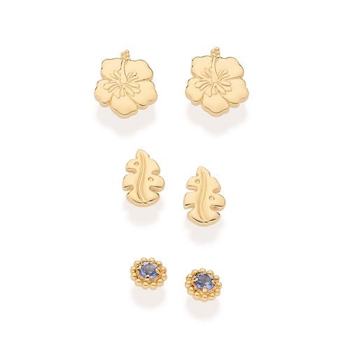 KIT BRINCO TIRO HAVAIANO BANHADO A OURO 18K COM ZIRCÔNIAS