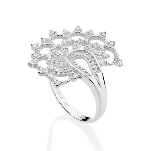 MAXI ANEL MEIA FLOR DE LÓTUS DE PRATA 925 COM ZIRCÔNIAS