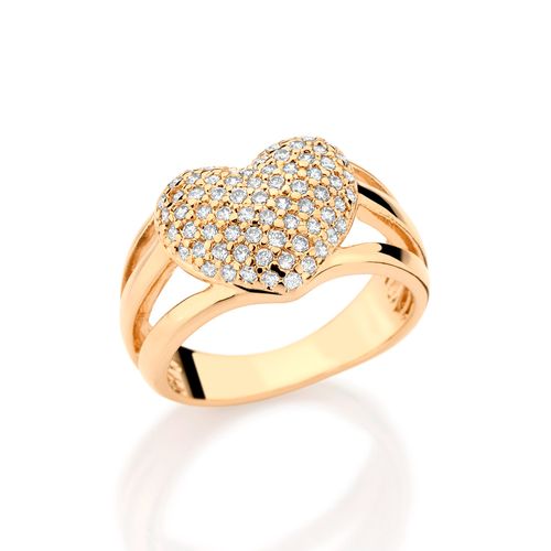 ANEL ARO TRIPLO CORAÇÃO BANHADO A OURO 18K COM ZIRCÔNIAS
