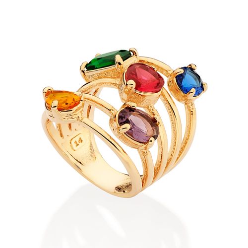 MAXI ANEL BANHADO A OURO 18K COM CRISTAIS