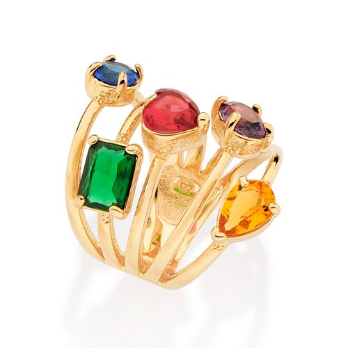 MAXI ANEL BANHADO A OURO 18K COM CRISTAIS