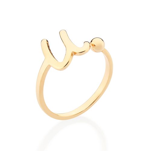 ANEL DE LETRA BANHADO A OURO 18K-LETRA U