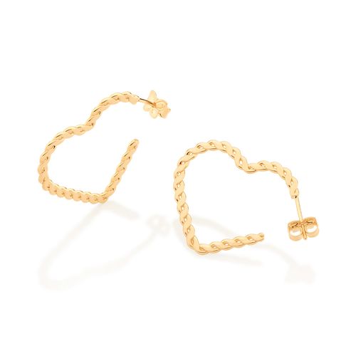 BRINCO MEIA ARGOLA CORAÇÃO TORCIDO BANHADO A OURO 18K