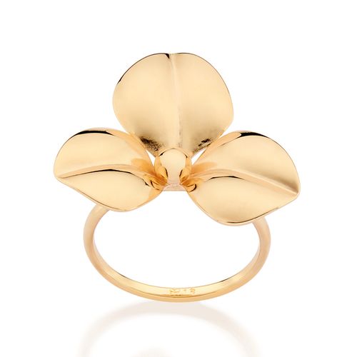 ANEL SKINNY COM FLOR ABAULADA BANHADO A OURO 18K