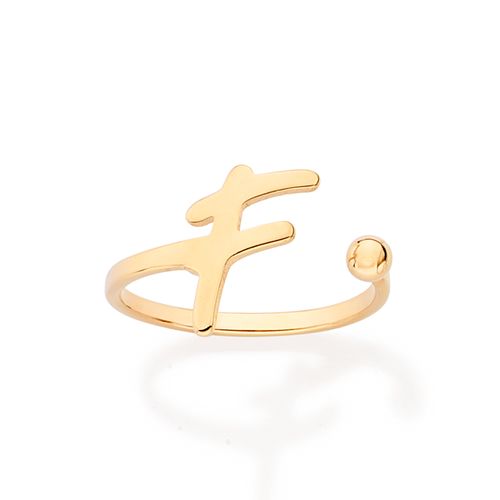 ANEL DE LETRA BANHADO A OURO 18K-LETRA F