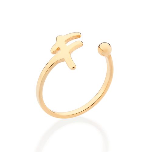 ANEL DE LETRA BANHADO A OURO 18K-LETRA F