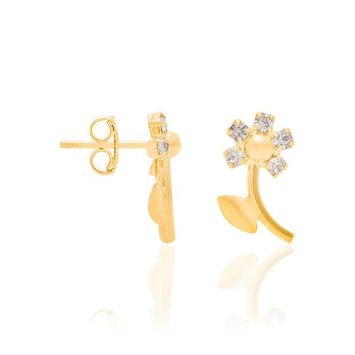 BRINCO INFANTIL FLOR BANHADO A OURO 18K COM CRISTAIS