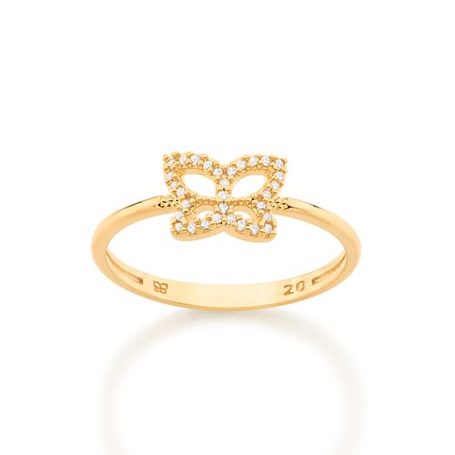 ANEL BORBOLETA BANHADO A OURO 18K COM ZIRCÔNIAS