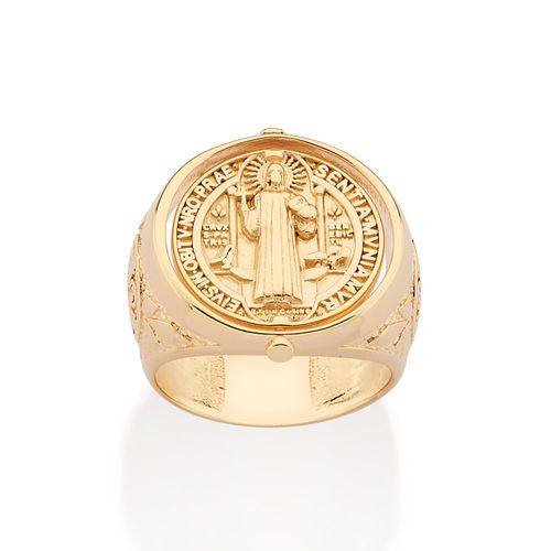 MAXI ANEL SÃO BENTO COM DOIS LADOS BANHADO A OURO 18K