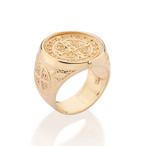 MAXI ANEL SÃO BENTO COM DOIS LADOS BANHADO A OURO 18K