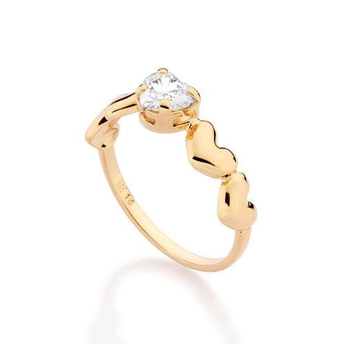 ANEL SKINNY CORAÇÕES ABAULADOS BANHADO A OURO 18K COM ZIRCÔNIA