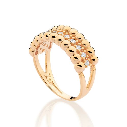 ANEL BANHADO A OURO 18K COM BOLAS E ZIRCÔNIAS