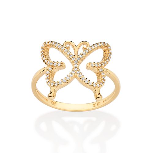 ANEL  BORBOLETA BANHADA A OURO 18K COM ZIRCÔNIAS