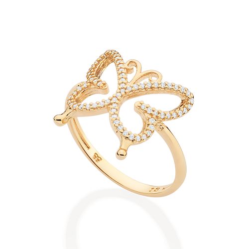 ANEL  BORBOLETA BANHADA A OURO 18K COM ZIRCÔNIAS