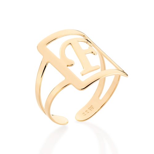 MAXI ANEL LETRA AJUSTÁVEL BANHADO A OURO 18K-LETRA F