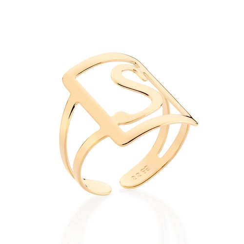MAXI ANEL LETRA AJUSTÁVEL BANHADO A OURO 18K-LETRA S