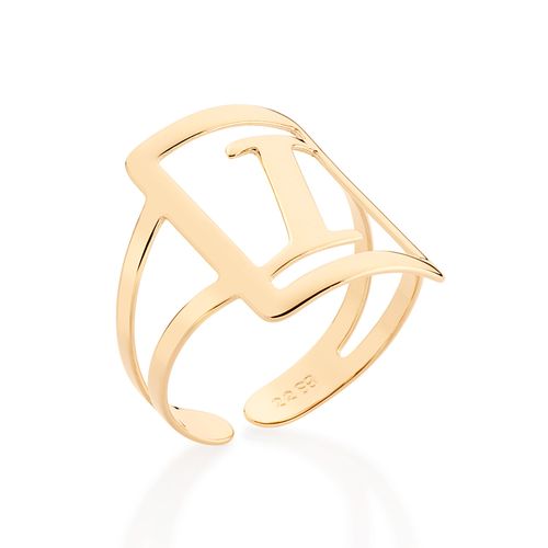 MAXI ANEL LETRA AJUSTÁVEL BANHADO A OURO 18K-LETRA I