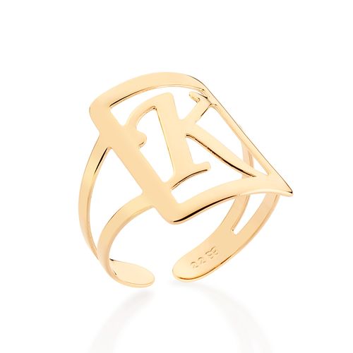 MAXI ANEL LETRA AJUSTÁVEL BANHADO A OURO 18K-LETRA K