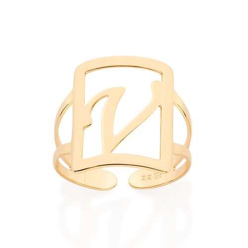 MAXI ANEL LETRA AJUSTÁVEL BANHADO A OURO 18K-LETRA V