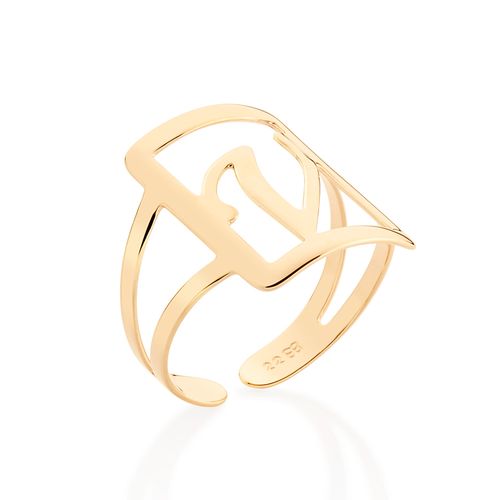 MAXI ANEL LETRA AJUSTÁVEL BANHADO A OURO 18K-LETRA V