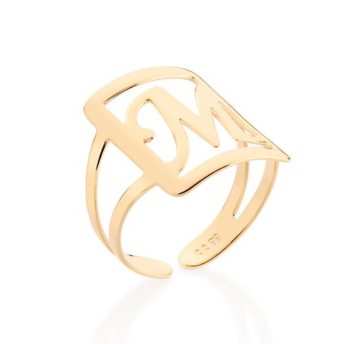 MAXI ANEL LETRA AJUSTÁVEL BANHADO A OURO 18K-LETRA M