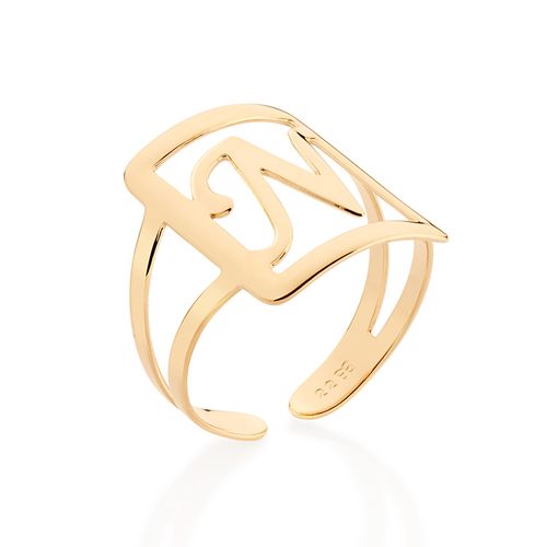 MAXI ANEL LETRA AJUSTÁVEL BANHADO A OURO 18K-LETRA N