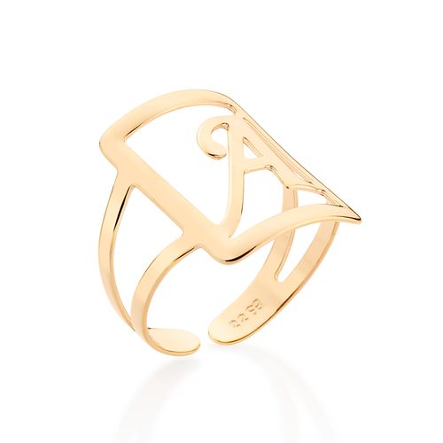 MAXI ANEL LETRA AJUSTÁVEL BANHADO A OURO 18K-LETRA A