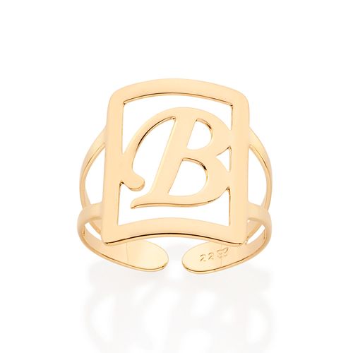 MAXI ANEL LETRA AJUSTÁVEL BANHADO A OURO 18K-LETRA B