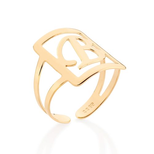 MAXI ANEL LETRA AJUSTÁVEL BANHADO A OURO 18K-LETRA B