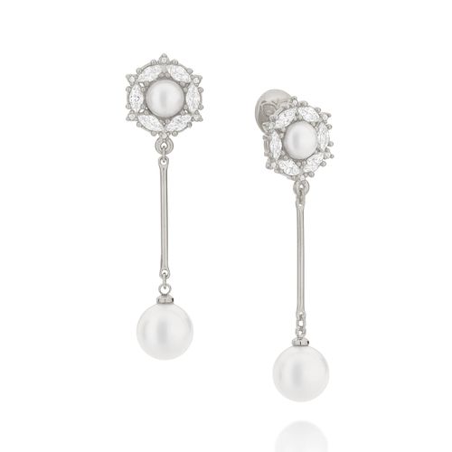 BRINCO BANHADO A RHODIUM COM ZIRCÔNIAS E PÉROLAS