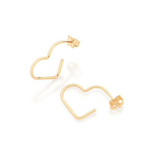 BRINCO MEIA ARGOLA CORAÇÃO BANHADO A OURO 18K