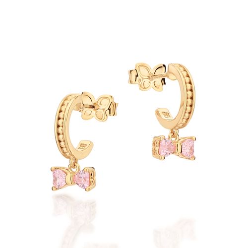 BRINCO MEIA ARGOLA LAÇO BANHADO A OURO 18K COM ZIRCÔNIAS