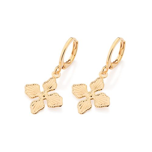BRINCO ARGOLA COM FLOR BANHADO A OURO 18K