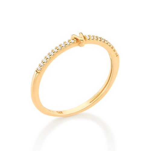 ANEL SKINNY LETRA BANHADO A OURO 18K COM ZIRCÔNIAS-LETRA V
