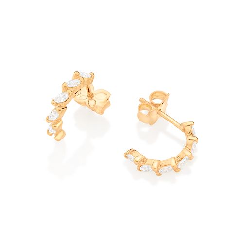 BRINCO MEIA ARGOLA BANHADO A OURO 18K COM ZIRCÔNIAS NAVETES