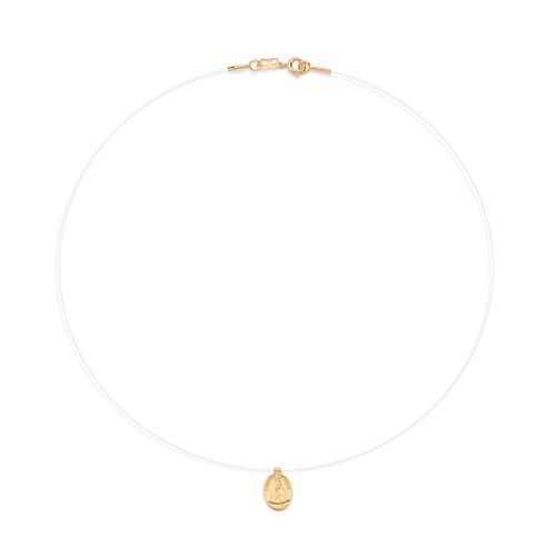 GARGANTILHA FIO NYLON COM NOSSA SENHORA DE NAZARÉ BANHADO A OURO 18K