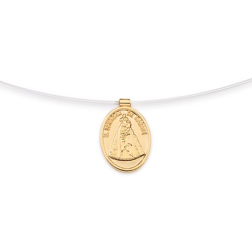 GARGANTILHA FIO NYLON COM NOSSA SENHORA DE NAZARÉ BANHADO A OURO 18K