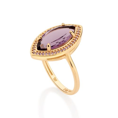 ANEL SKINNY NAVETE BANHADO A OURO 18K COM ZIRCÔNIAS E CRISTAL