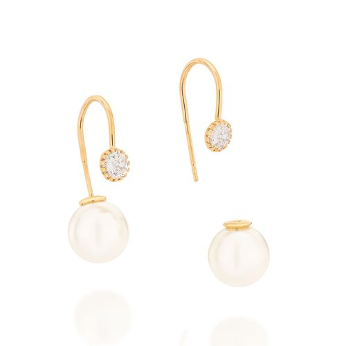 BRINCO BANHADO A OURO 18K COM ZIRCÔNIAS E PÉROLAS SINTÉTICAS