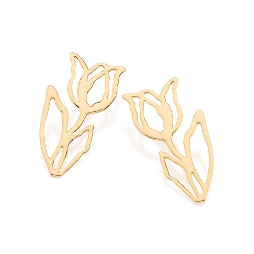BRINCO FLOR TULIPA BANHADO A OURO 18K