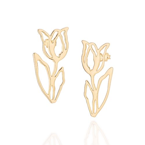 BRINCO FLOR TULIPA BANHADO A OURO 18K