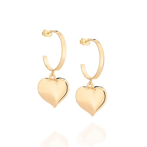 BRINCO MEIA ARGOLA COM CORAÇÃO ABAULADO BANHADO A OURO 18K