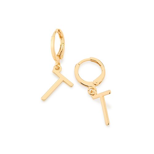 BRINCO ARGOLA COM LETRAS BANHADO A OURO 18K-LETRA T