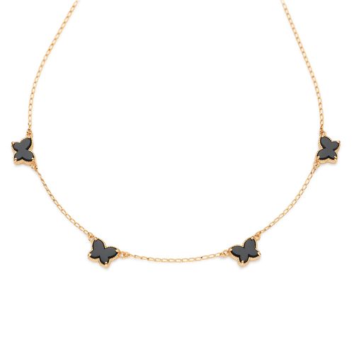 GARGANTILHA BORBOLETAS BANHADA A OURO 18K COM PEDRAS SINTÉTICAS