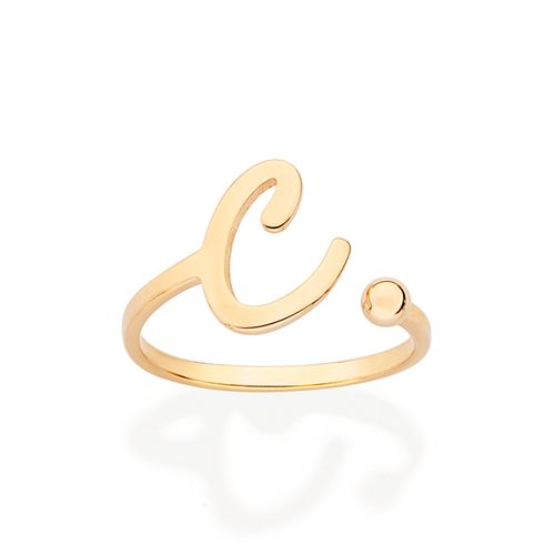 ANEL DE LETRA BANHADO A OURO 18K-LETRA C