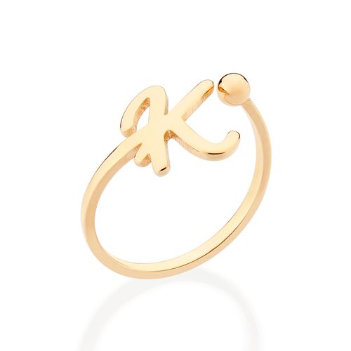 ANEL DE LETRA BANHADO A OURO 18K-LETRA K