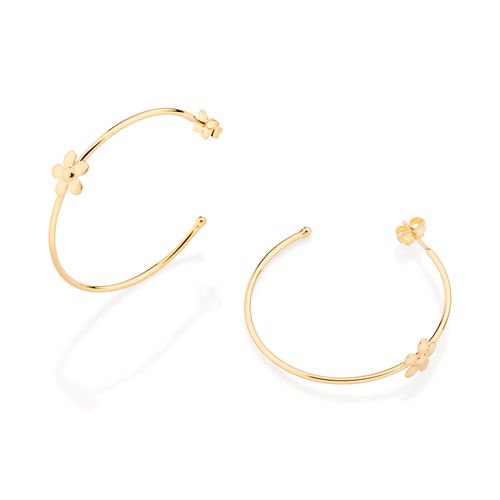 BRINCO MEIA ARGOLA FLOR BANHADO A OURO 18K