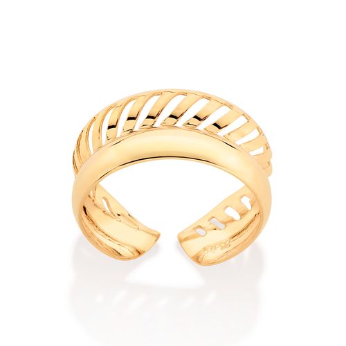 ANEL AJUSTÁVEL LISO E VAZADO BANHADO A OURO 18K