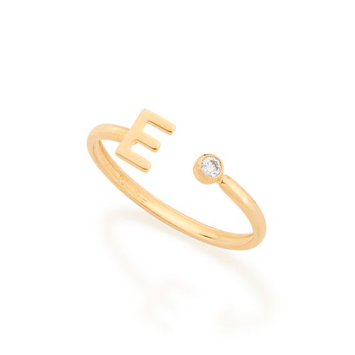 ANEL AJUSTÁVEL LETRA BANHADO A OURO 18K COM ZIRCÔNIA-LETRA E